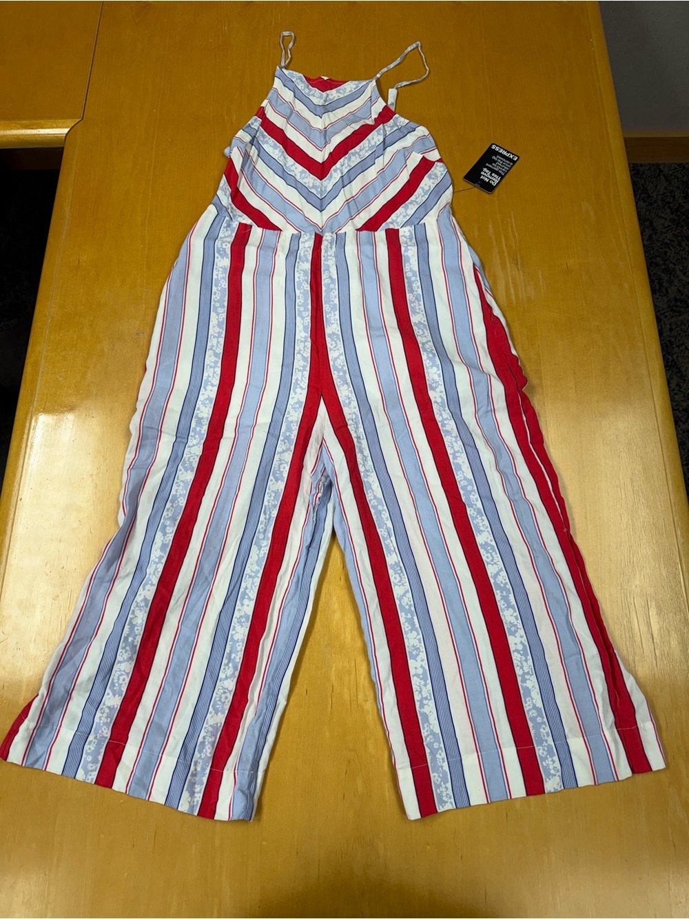 Express Red, White & Blue Striped Wide-Leg Jumpsuit